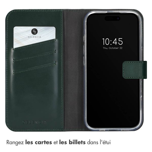 Selencia Étui portefeuille en cuir véritable Apple iPhone 16 Pro - Vert