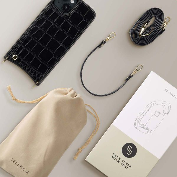 Selencia Coque de télephone Nova Croco avec cordon et porte-cartes Apple iPhone 14 / 13 - Noir