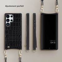 Selencia Coque de télephone Nova Croco avec cordon et porte-cartes Samsung Galaxy S25 Ultra - Noir