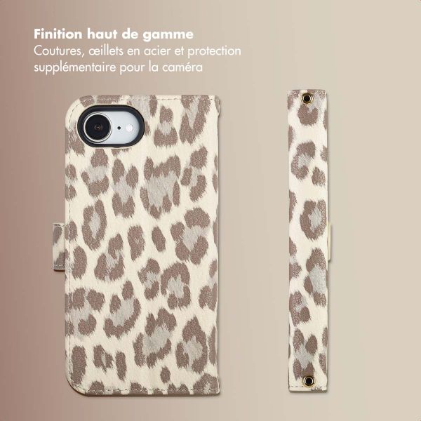 Selencia Étui de télephone portefeuille imprimé léopard Sabi Apple iPhone 17e / 16e - Soft Ivory