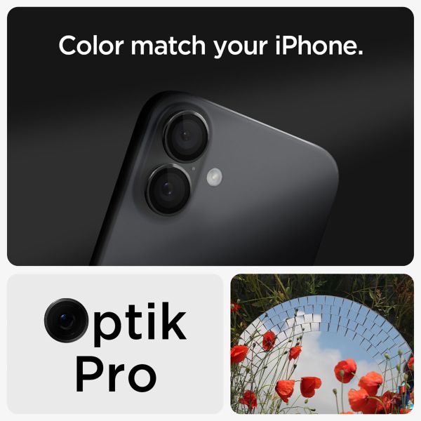 Spigen Optik Pro EZ Fit Lens Protector - Protection d'objectif de caméra (lot de 2) Apple iPhone 17 / 16 / 16 Plus - Black