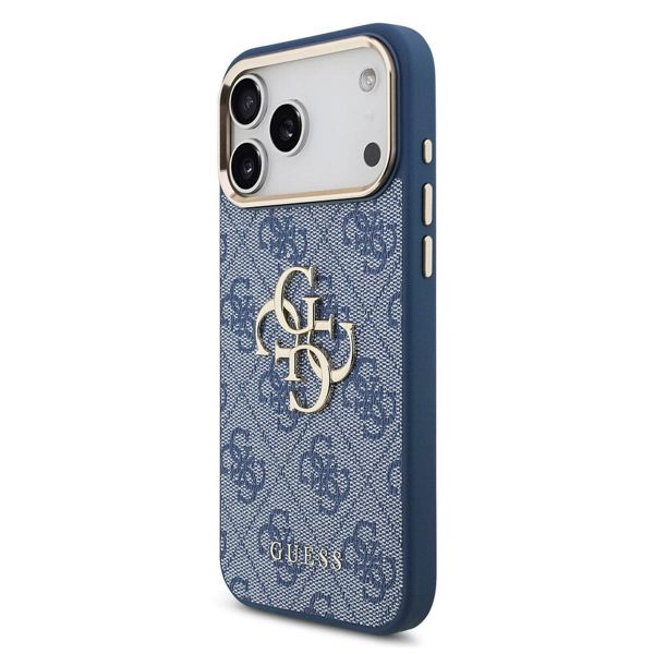 Guess Coque 4G Metal Logo Backcover Apple iPhone 17 Pro Max - Gold Edge - Blue