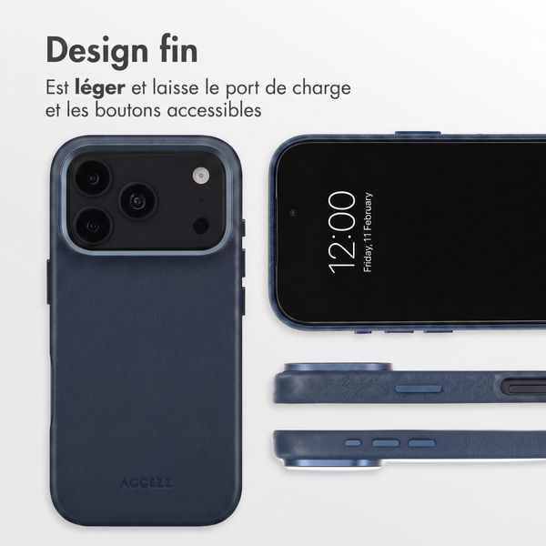 Accezz Coque arrière en cuir avec MagSafe Apple iPhone 18 Pro / 17 Pro - Nightfall Blue