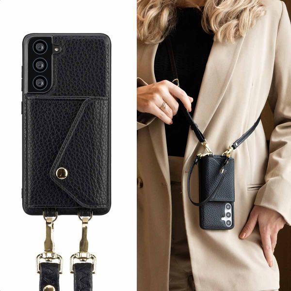 Selencia Coque de télephone Sera avec cordon et porte-cartes enveloppe Samsung Galaxy S21 FE - Noir