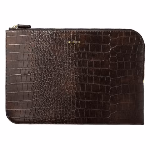 Selencia Pochette ordinateur Croco 15-16 pouces - Choco Brown