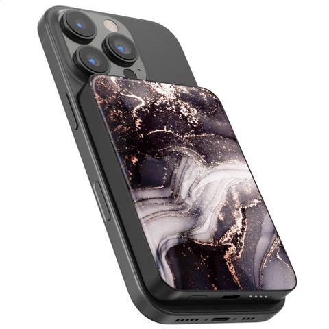 Selencia Powerbank Vivid 5 000 mAh - MagSafe et Qi - Noir / Chic Marble Black