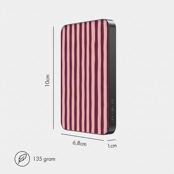 Selencia Powerbank Vivid 5 000 mAh - MagSafe et Qi - Black / Bonbon Stripe Raspberry