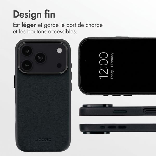 Accezz Coque arrière en cuir avec MagSafe Apple iPhone 18 Pro / 17 Pro - Onyx Black