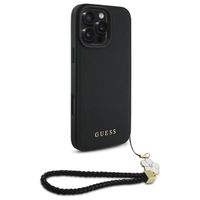 Guess Coque Grained MagSafe avec Flower Charm Strap Apple iPhone 16 Pro - Noir