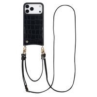 Selencia Coque de télephone Nova Croco avec cordon et porte-cartes Apple iPhone 17 Pro Max - Noir