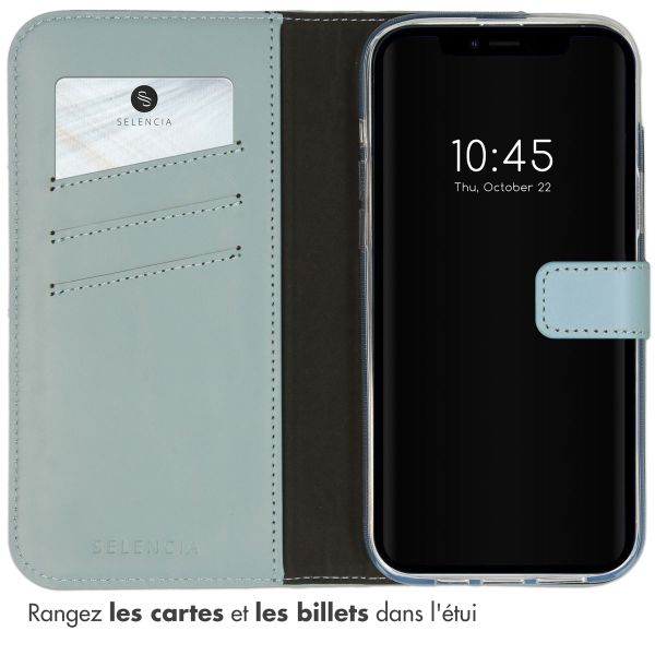 Selencia Étui portefeuille en cuir véritable Apple iPhone 14 Plus - Air Blue