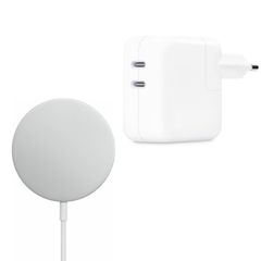 Apple Adaptateur d'alimentation double USB-C d'origine 35 W + chargeur MagSafe d'origine 25 W - 2 mètres - Blanc