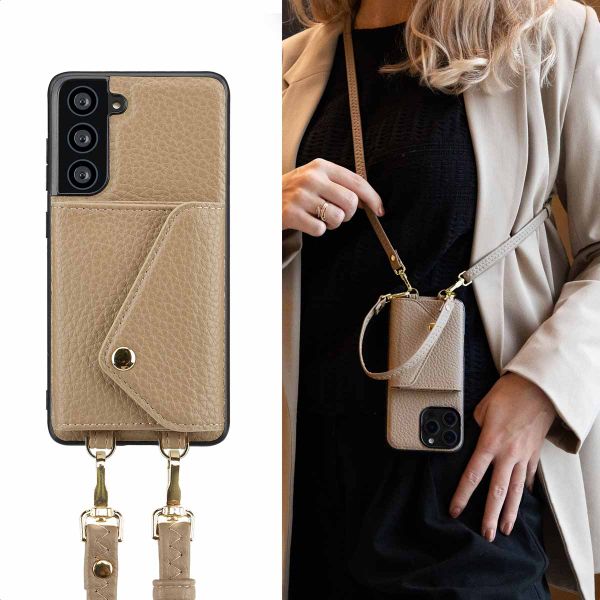 Selencia Coque de télephone Sera avec cordon et porte-cartes enveloppe Samsung Galaxy S21 FE - Taupe
