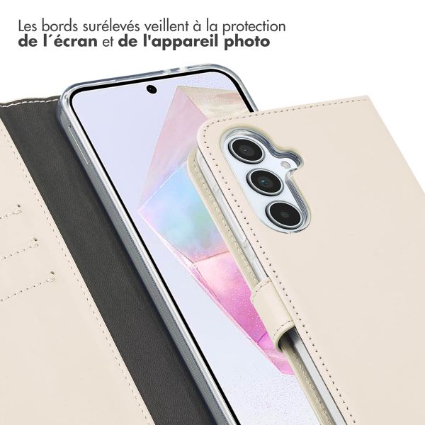 Selencia Étui portefeuille en cuir véritable Samsung Galaxy A35 - Greige