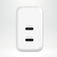 imoshion Adapteur secteur - Chargeur - 2 ports USB-C 40 W + câble tressé USB-C vers USB-C 60 W - 1 mètre - Blanc