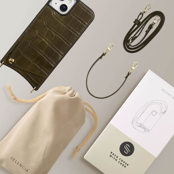 Selencia Coque de télephone Nova Croco avec cordon et porte-cartes Apple iPhone 14 / 13 - Dark Olive
