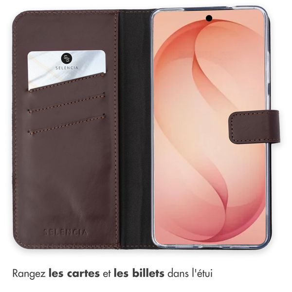 Selencia Étui portefeuille en cuir véritable Samsung Galaxy S26 Plus - Marron