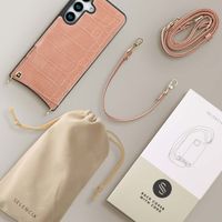Selencia Coque de télephone Nova Croco avec cordon et porte-cartes Samsung Galaxy S25 - Old Pink
