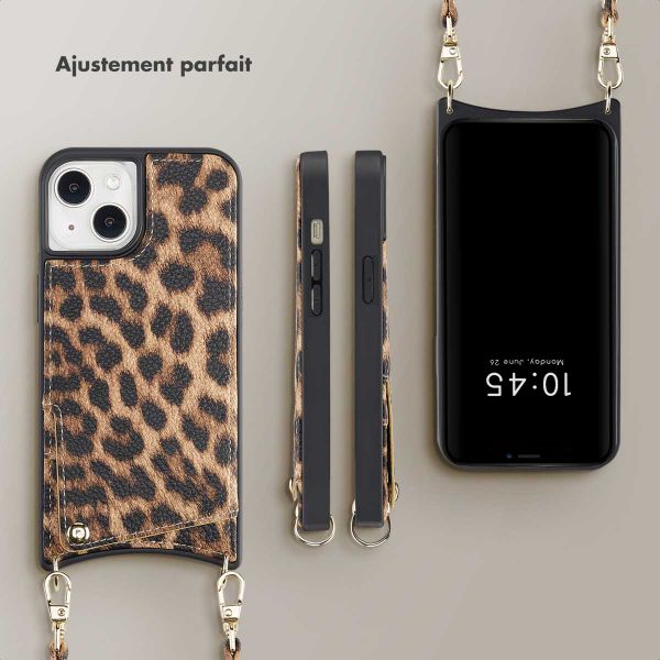 Selencia Coque de télephone Nova avec cordon et porte-cartes Apple iPhone 14 / 13 - Leopard