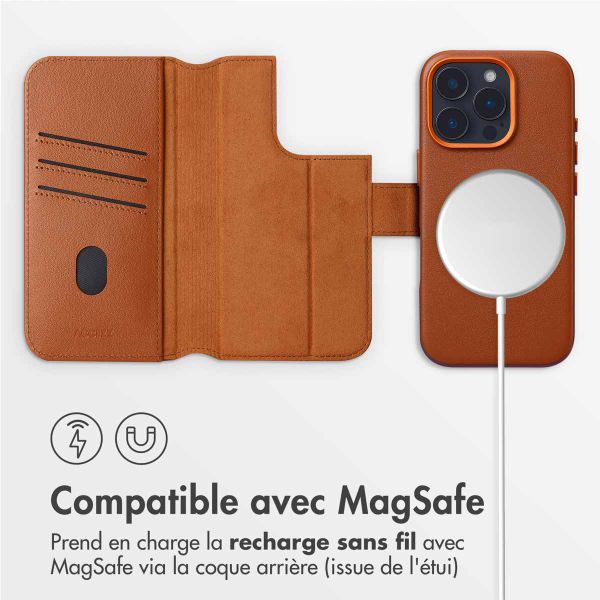 Accezz Étui de télephone portefeuille en cuir 2-en-1 avec MagSafe Apple iPhone 16 Pro Max - Sienna Brown