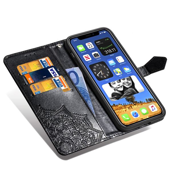 Etui de télephone portefeuille Mandala Apple iPhone 12 (Pro) - Noir