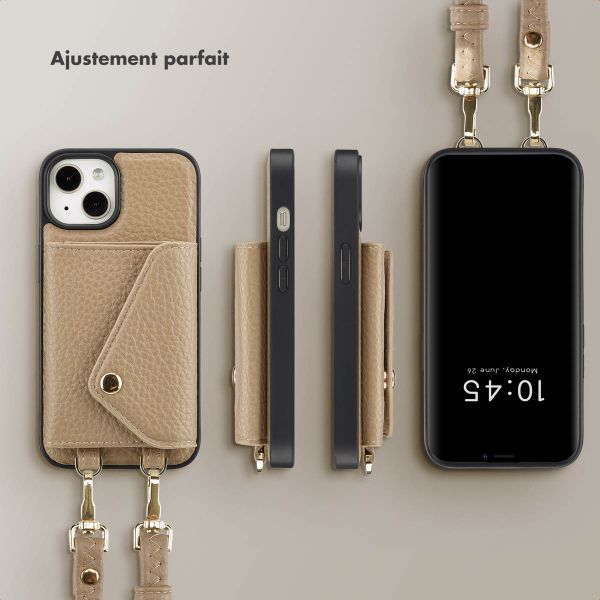 Selencia Coque de télephone Sera avec cordon et porte-cartes enveloppe Apple iPhone 14 / 13 - Taupe
