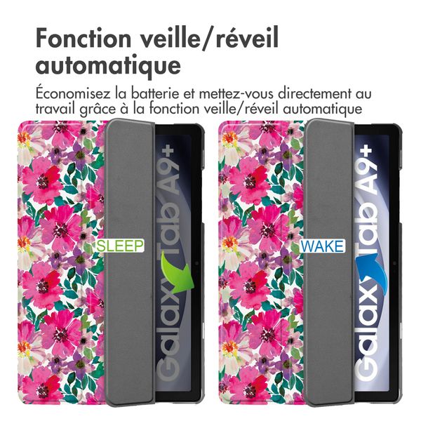 imoshion Coque tablette Design Trifold Samsung Galaxy Tab A9 Plus - Floral Water Color