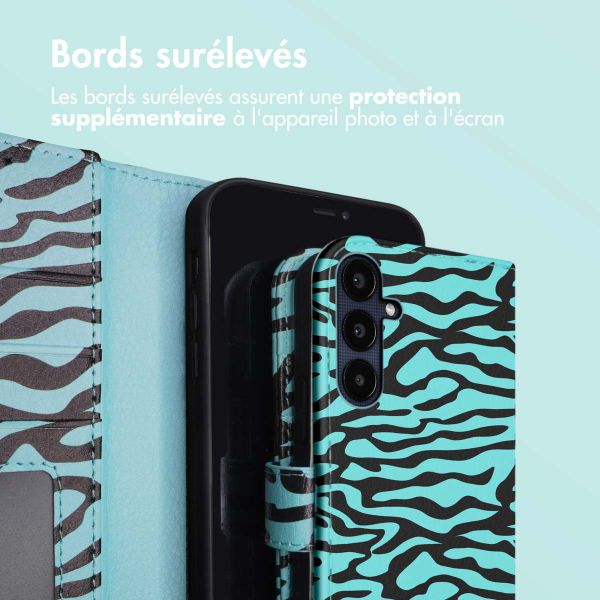 imoshion Étui de télephone portefeuille Design Samsung Galaxy A55 - Black Blue Stripes