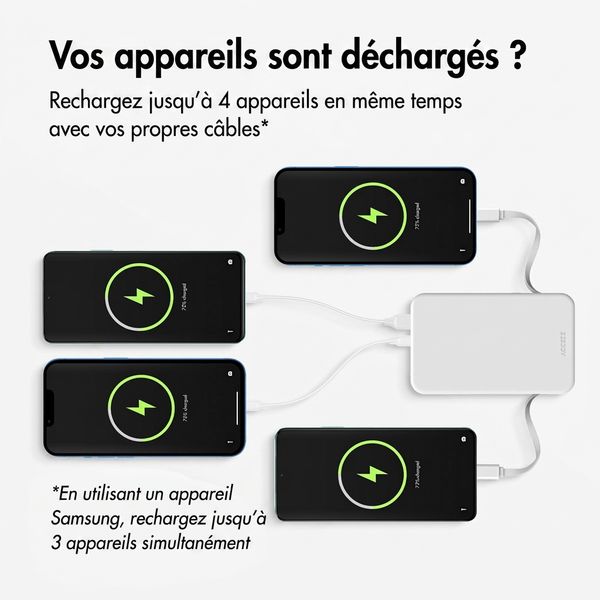 Accezz Powerbank 10 000 mAh avec câbles intégrés - Blanc