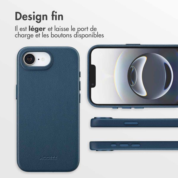 Accezz Coque arrière en cuir avec MagSafe Apple iPhone 17e / 16e - Nightfall Blue