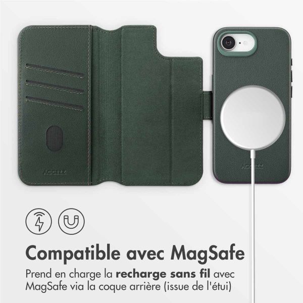Accezz Étui de télephone portefeuille en cuir 2-en-1 avec MagSafe Apple iPhone 17e / 16e - Cedar Green