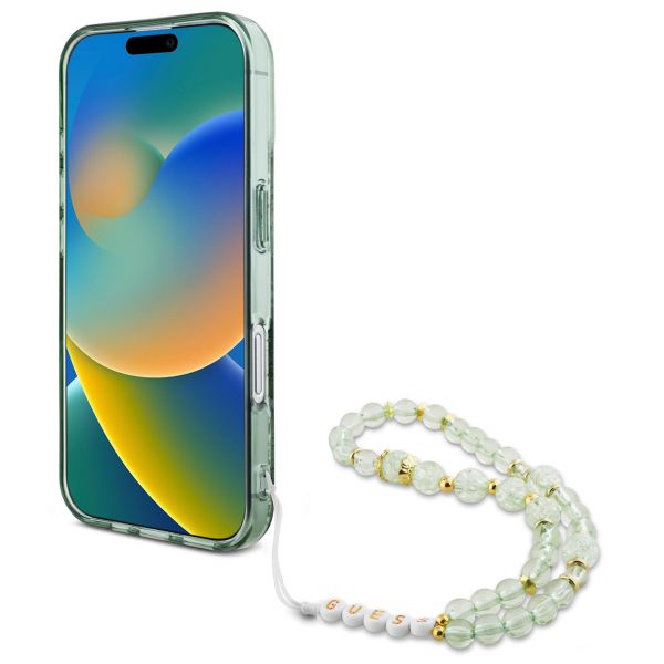 Guess MagSafe IML Flowers Case avec beads strap Apple iPhone 16 Pro - Green