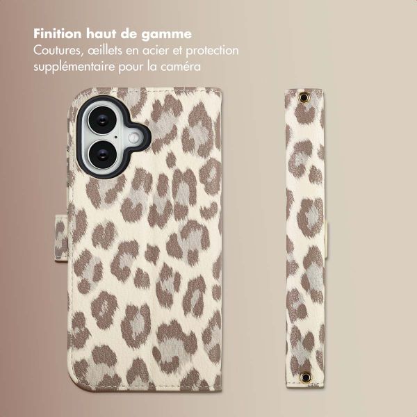 Selencia Étui de télephone portefeuille imprimé léopard Sabi Apple iPhone 16 - Soft Ivory