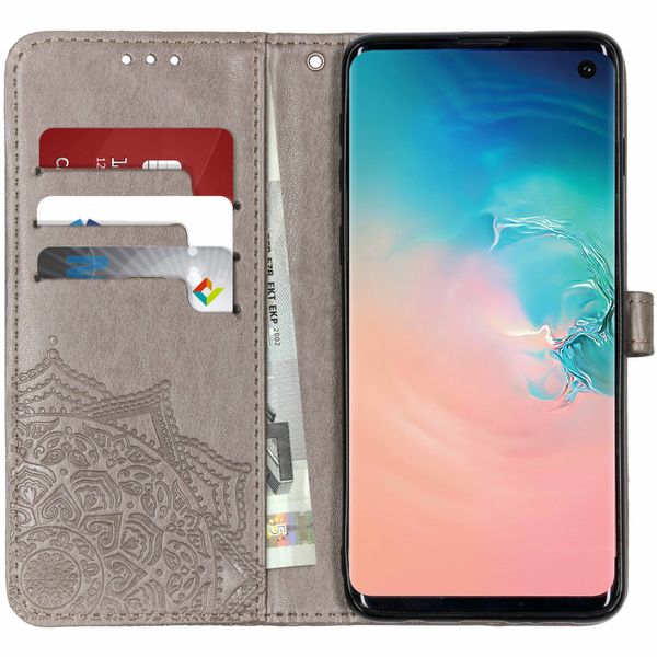 Etui de télephone portefeuille Mandala Samsung Galaxy S10 - Gris
