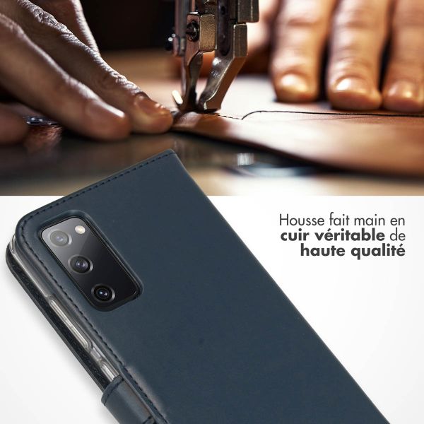 Selencia Étui portefeuille en cuir véritable Samsung Galaxy S20 FE - Bleu