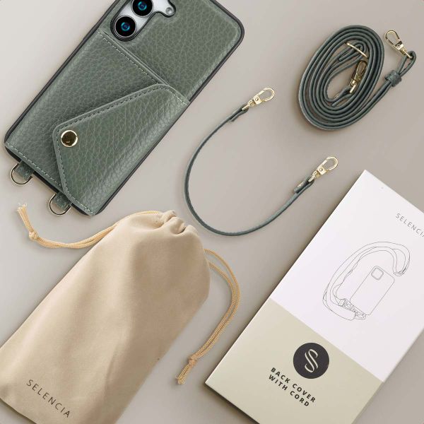 Selencia Coque de télephone Sera avec cordon et porte-cartes enveloppe Samsung Galaxy S25 / S24 - Sage Green