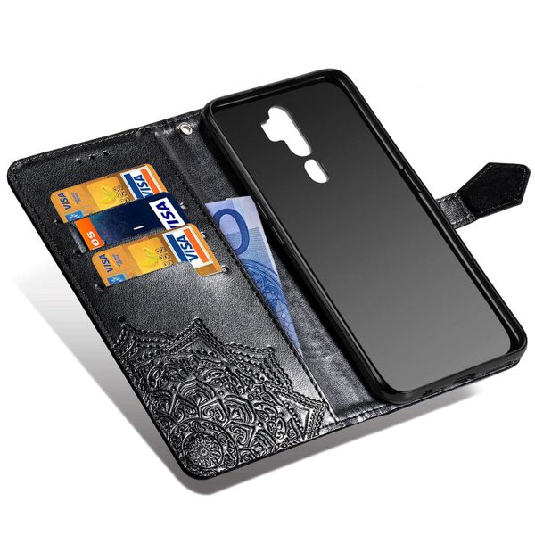 Etui de télephone portefeuille Mandala Oppo A5 (2020) / A9 (2020) - Noir