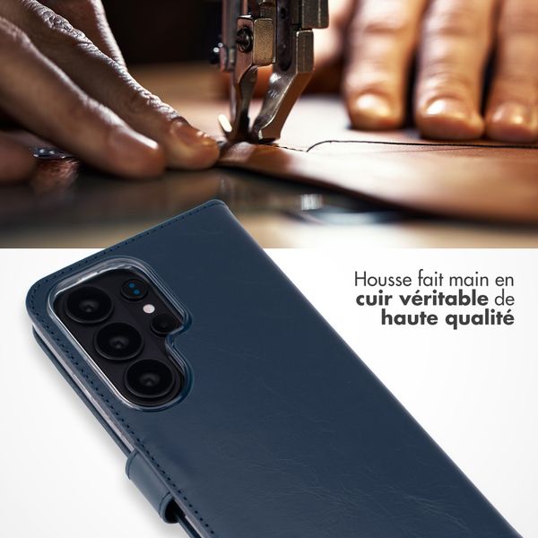 Selencia Étui portefeuille en cuir véritable Samsung Galaxy S26 Ultra - Bleu foncé