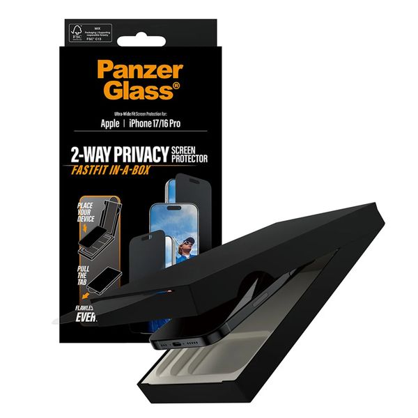 PanzerGlass Ultra Wide Fit FastFit in-a-box Protection d'écran Privacy Apple iPhone 17 / 16 Pro