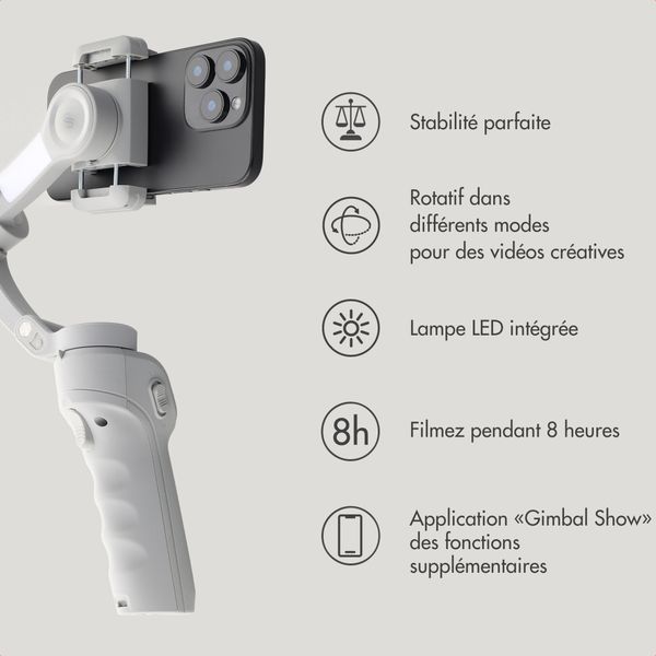 Selencia Stabilisateur Gimbal avec éclairage LED - Suivi intelligent - Trépied - Cosy Grey
