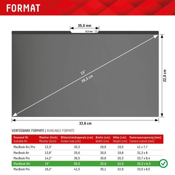 Displex Protection d'écran magnetique Privacy Safe Apple MacBook Air 15 pouces (2023 / 2024 M3 / 2025 M4 / 2026 M5)