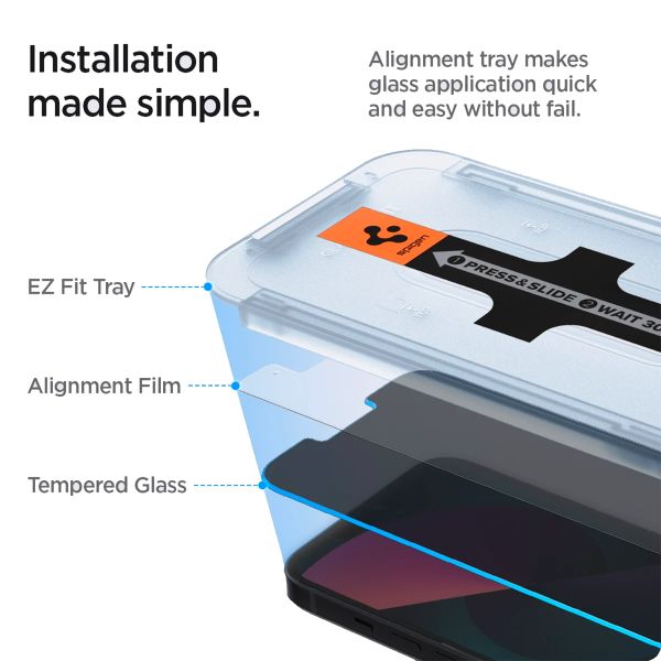 Spigen Protection d'écran en verre trempé GLAStR Privacy Applicator - lot de 2 Apple iPhone 13 / 13 Pro