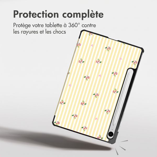 imoshion Coque tablette Design Trifold Samsung Galaxy Tab S9 11.0 pouces / S10 Lite / S10 FE / S9 FE 10.9 pouces - Garden Stripes