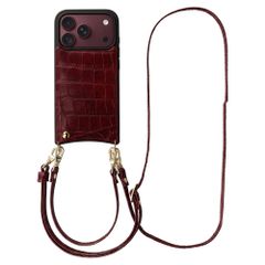 Selencia Coque de télephone Nova Croco avec cordon et porte-cartes Apple iPhone 18 Pro / 17 Pro - Burgundy