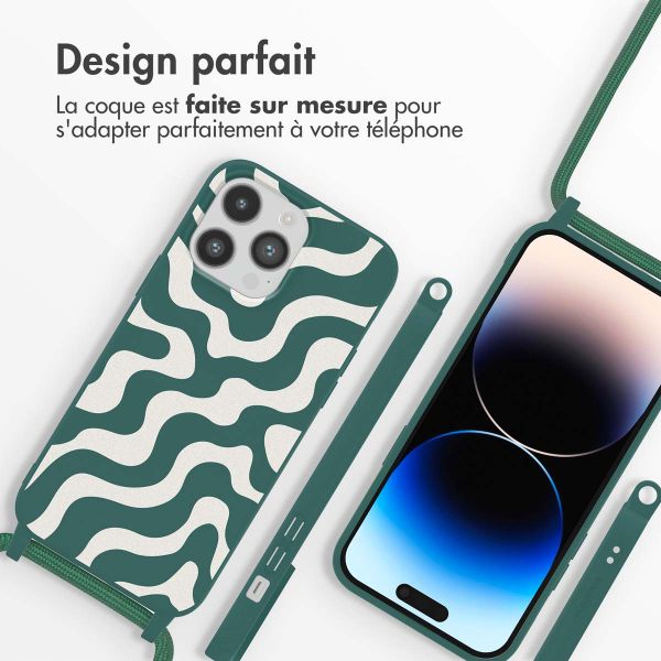 imoshion Coque design en silicone avec cordon Apple iPhone 14 Pro - Petrol Green Groovy