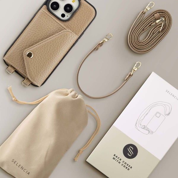 Selencia Coque de télephone Sera avec cordon et porte-cartes enveloppe Apple iPhone 14 Pro - Taupe