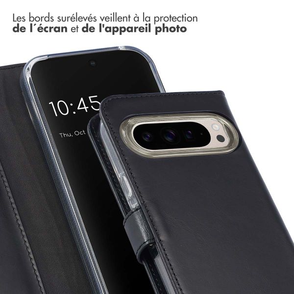 Selencia Étui portefeuille en cuir véritable Google Pixel 9 / 9 Pro - Noir