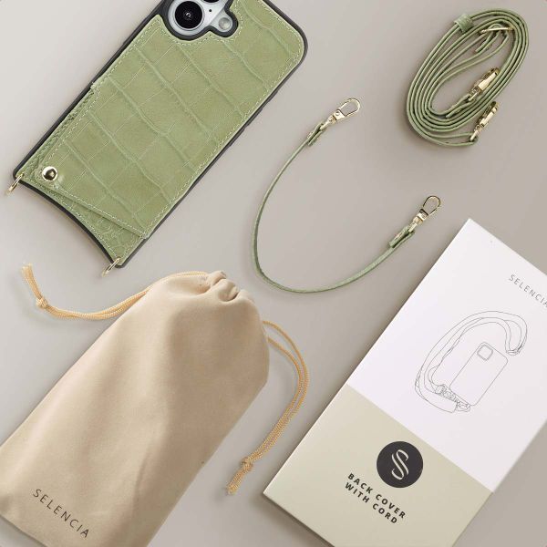 Selencia Coque de télephone Nova Croco avec cordon et porte-cartes Apple iPhone 16 - Sage Green