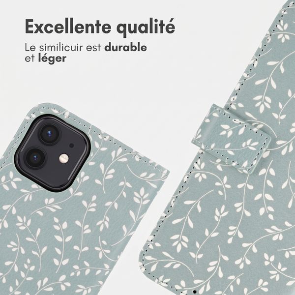 imoshion Étui de télephone portefeuille Design Apple iPhone 12 (Pro) - Smoke Green Flowers