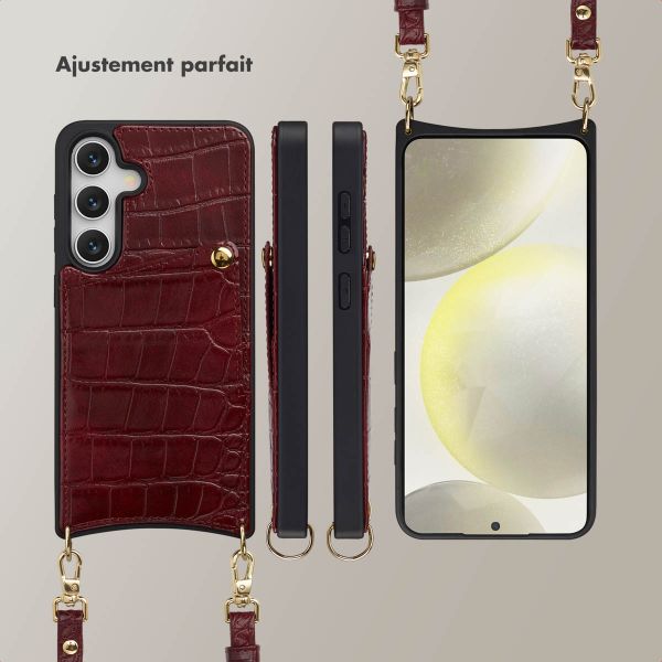 Selencia Coque de télephone Nova Croco avec cordon et porte-cartes Samsung Galaxy S25 / S24 - Burgundy
